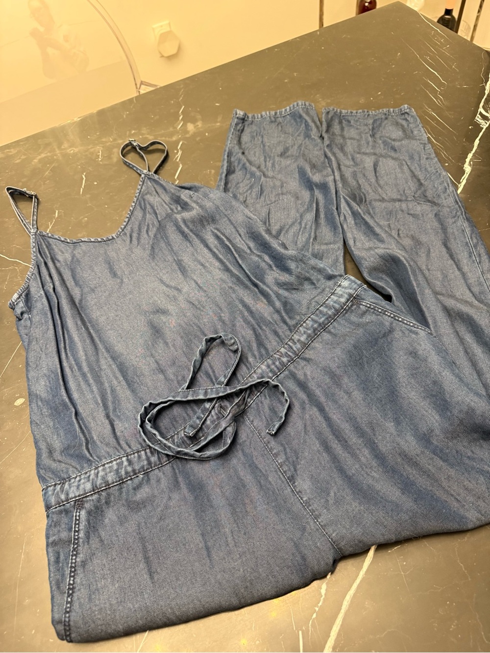 PAIGE Chambray Blue Tie-Waist Jumpsuit